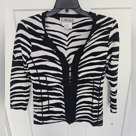 Carlisle Zebra Print Cardigan Sweater Size Small - Picture 1 of 11